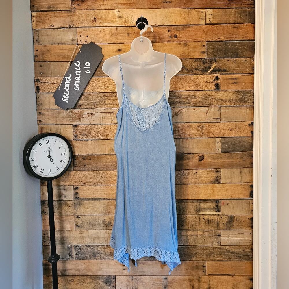 Earthbound Women's boho Baby Blue High Low handkerchief hemline Tank Dress Sz XL - Picture 12 of 15